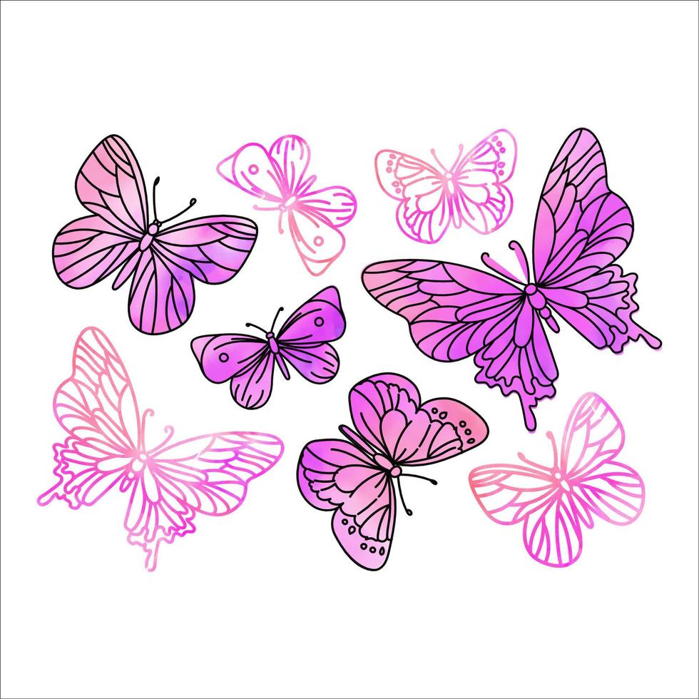 Rosa borboletas aguarela inseto vetor ilustração conjunto