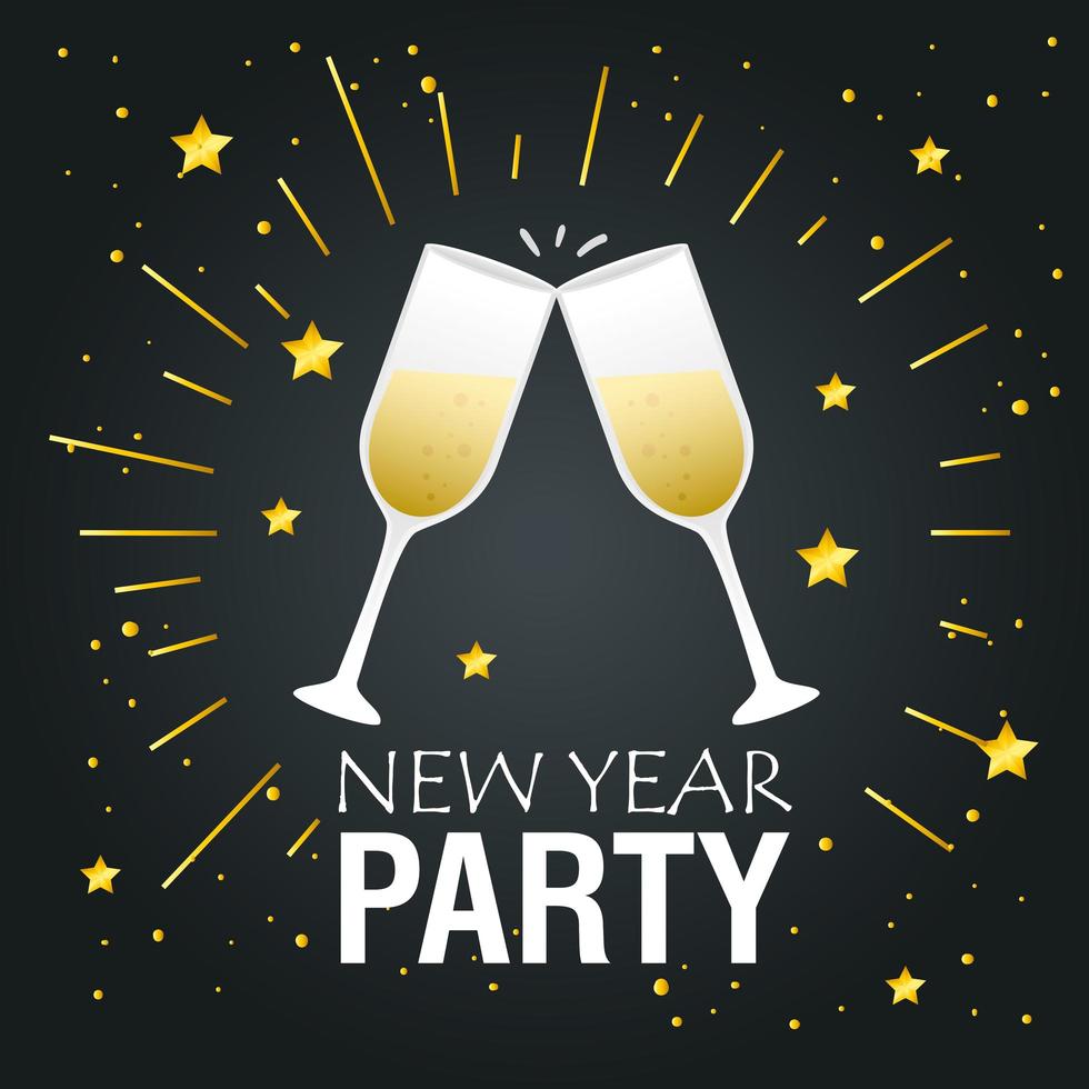 banner de feliz ano novo com desenho vetorial de taças de champanhe vetor