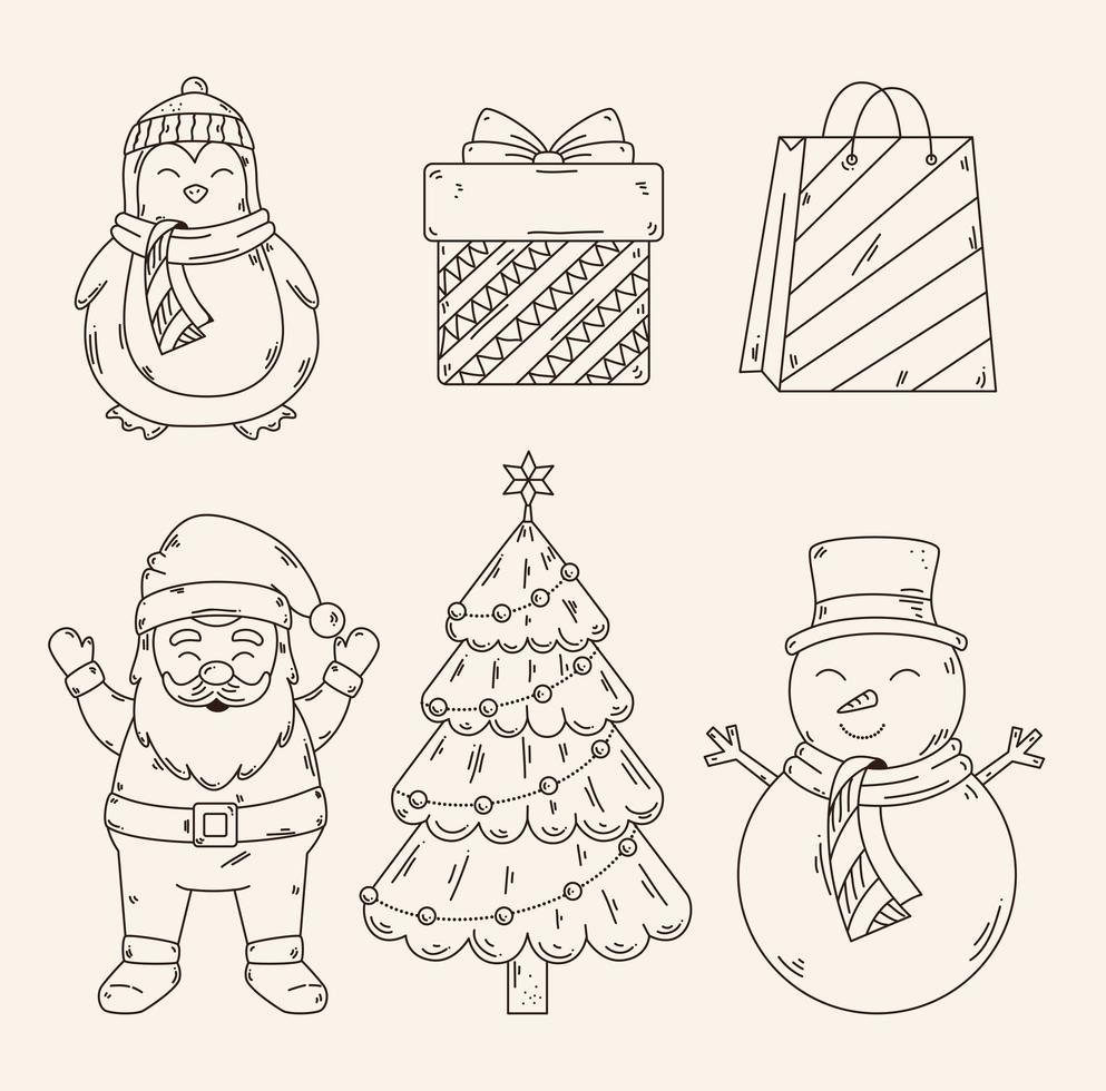 conjunto de ícones de feliz natal desenho vetorial vetor