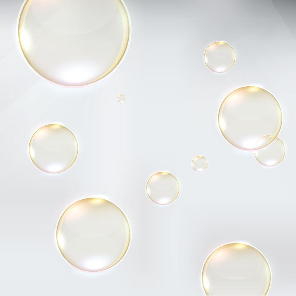 água com sabão transparente bolha de ouro com reflexo branco. elementos de design realistas isolados. vetor