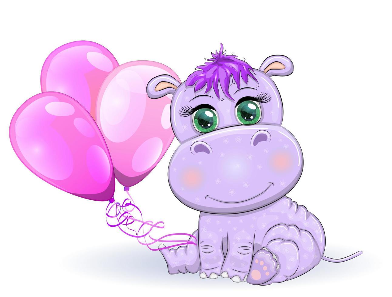 fofa desenho animado hipopótamo com lindo olhos com balões, uma Garoto e uma garota. cumprimento cartão, bebê chuveiro convite cartão. vetor