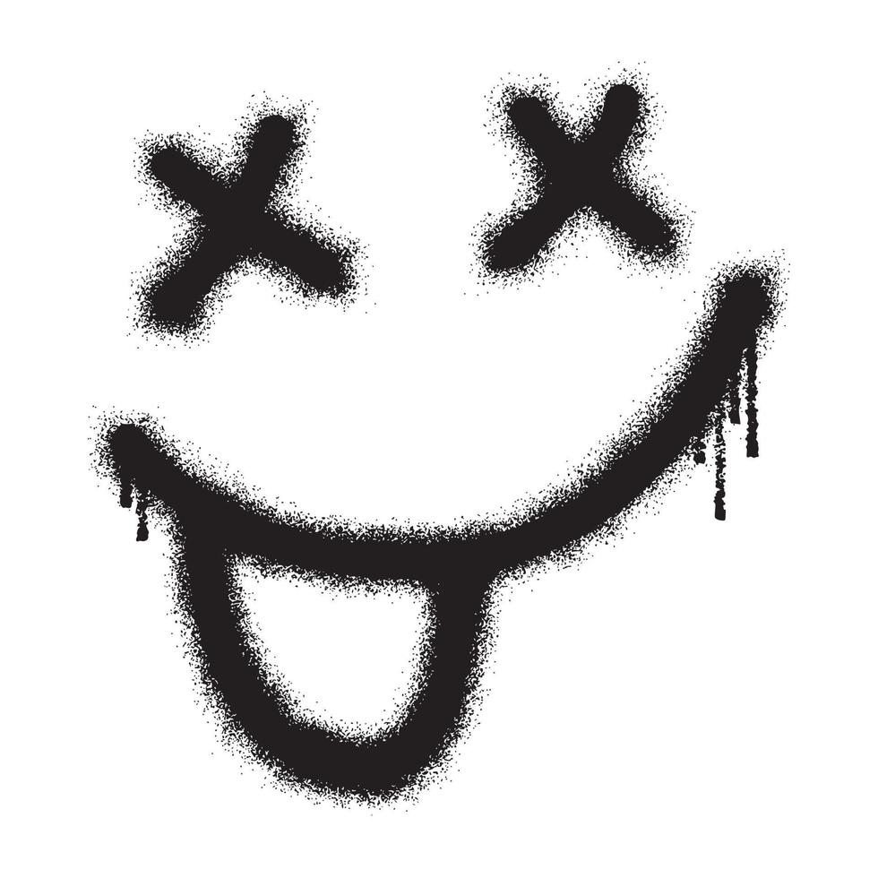sorridente face emoticon grafite com Preto spray pintar. vetor