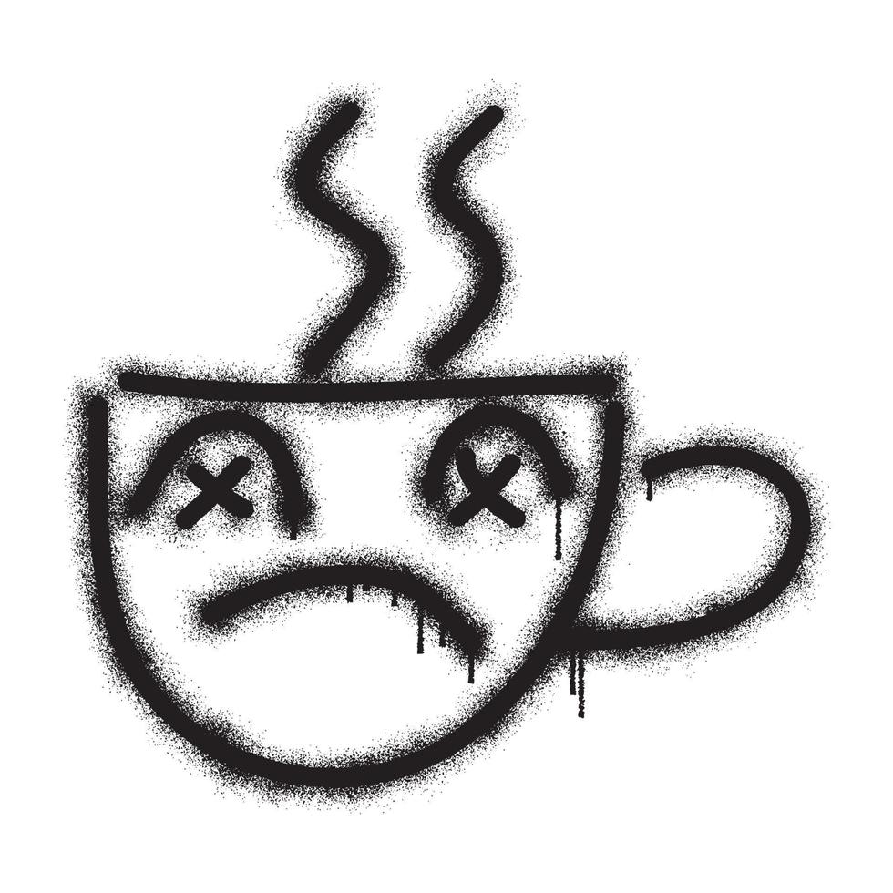 emoticon grafite uma copo do quente café com Preto spray pintura vetor