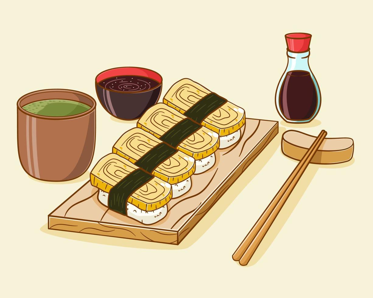 mão desenhado Sushi desenho animado ilustração vetor