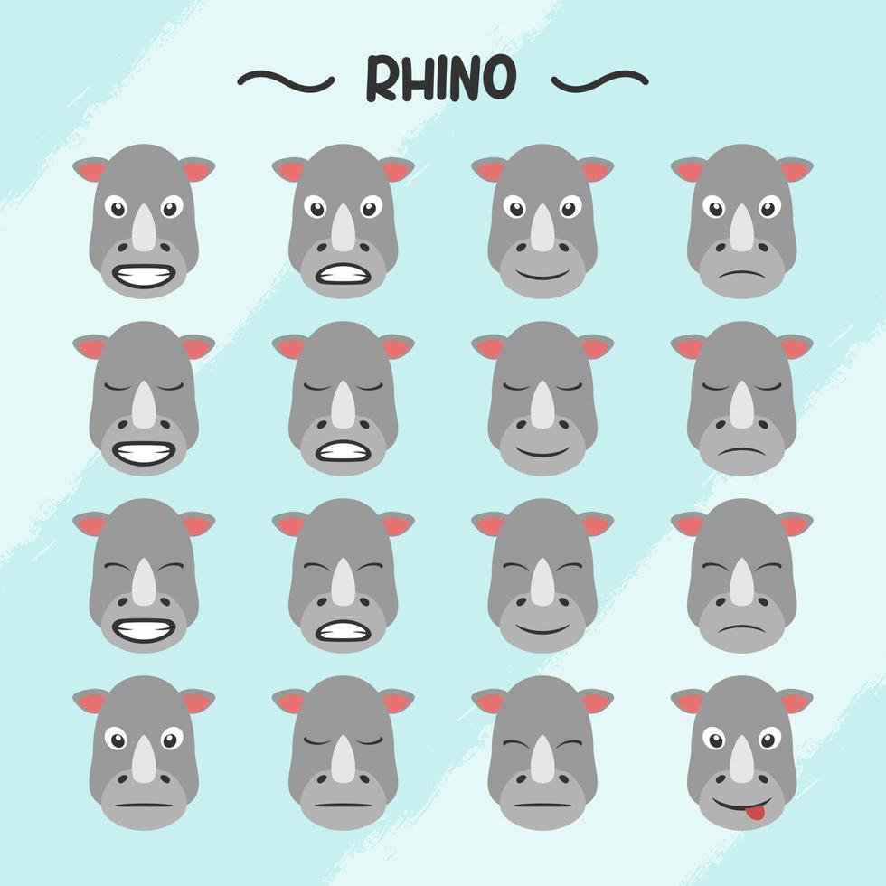 coleção do rinoceronte facial expressões dentro plano Projeto estilo vetor