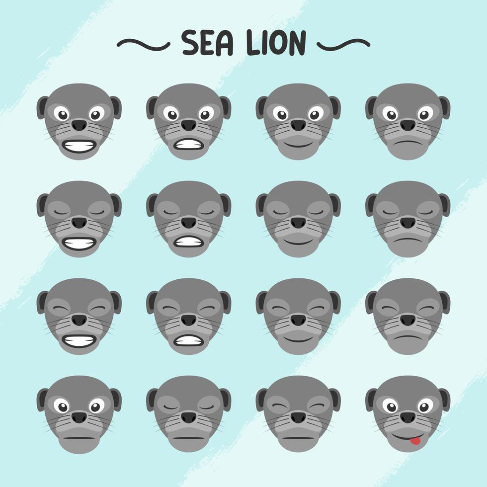coleção do mar leão facial expressões dentro plano Projeto estilo vetor