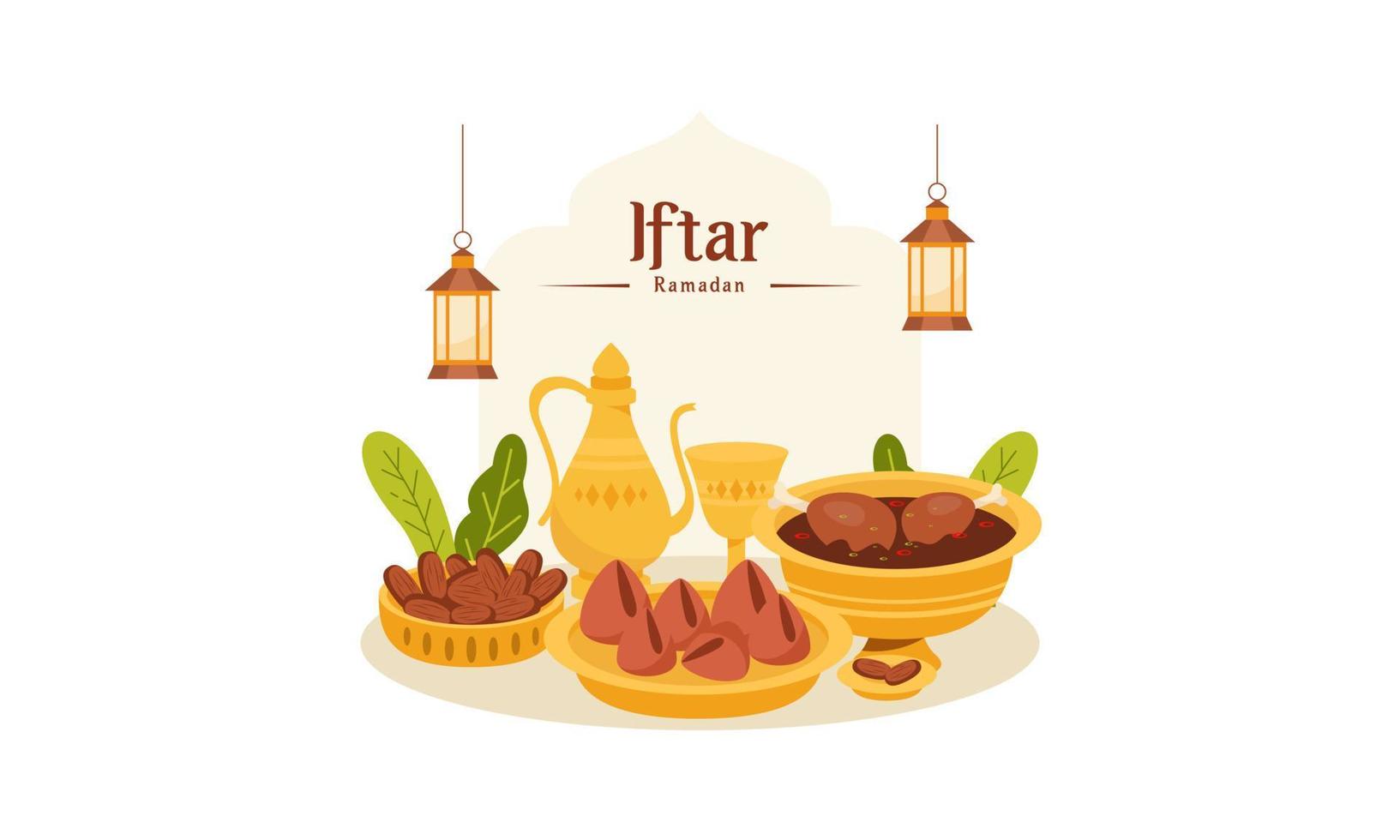Ramadã kareem com iftar jejum Comida ilustração vetor
