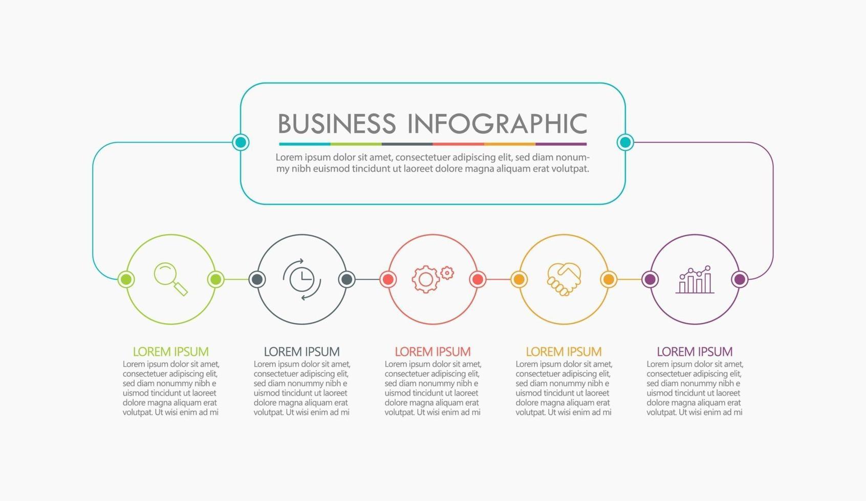 infográfico modelo de design de linha fina com 5 opções vetor