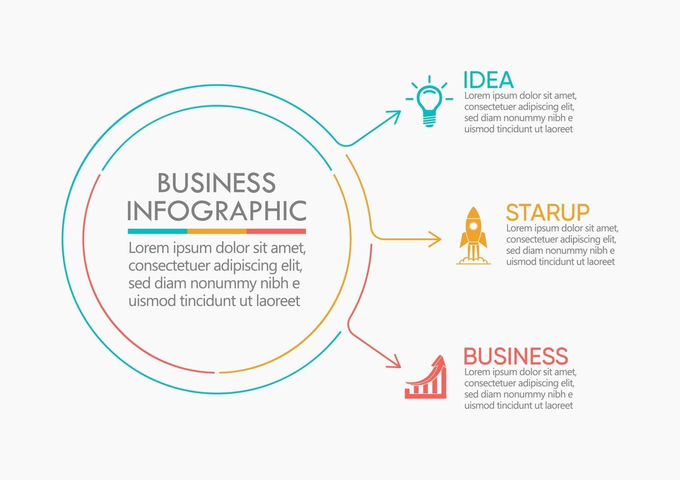 modelo de design de linha fina de círculo infográfico com 3 opções vetor