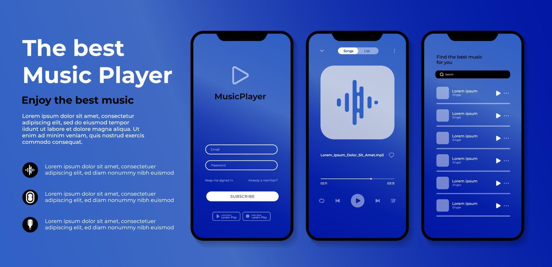 música jogador aplicativo do utilizador interface modelo vetor ilustração