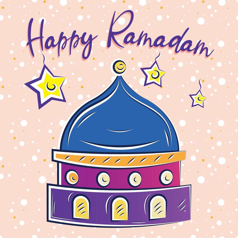 feliz ramadam kareem poster com estrelas e mesquita esboço vetor ilustração