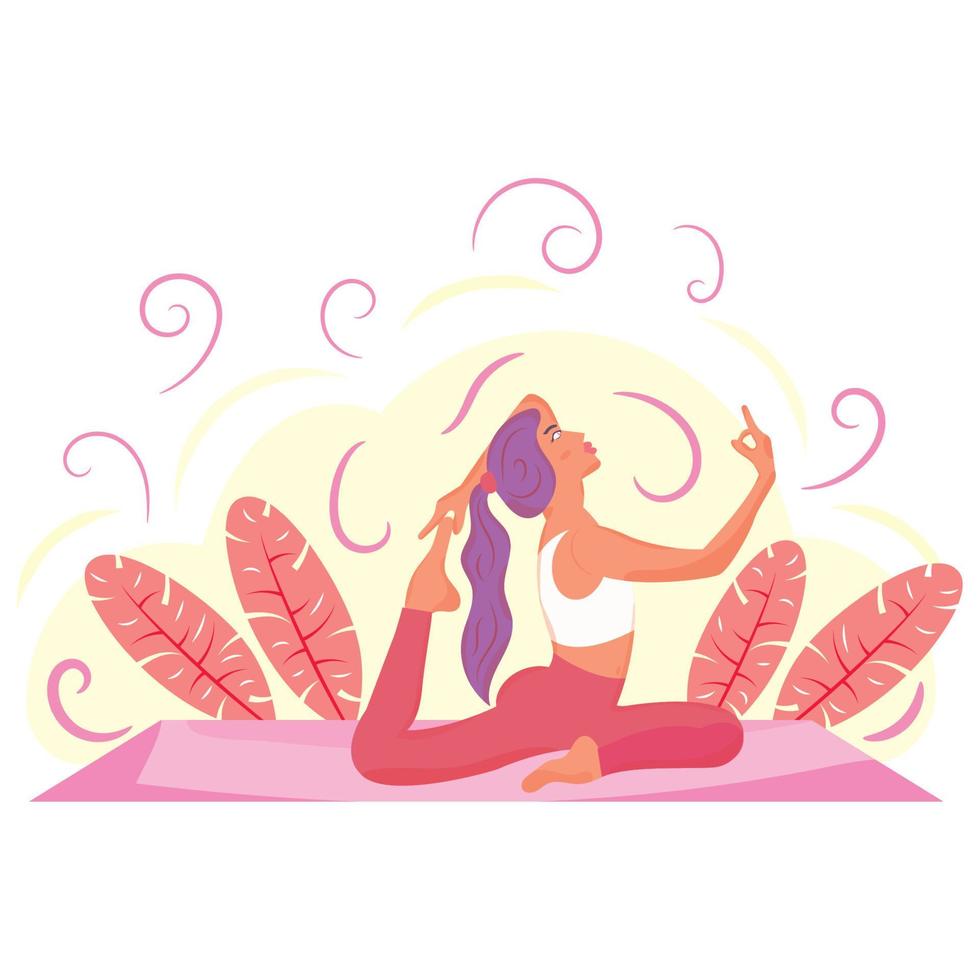 plano menina personagem em uma natural meio Ambiente fazendo ioga vetor ilustração