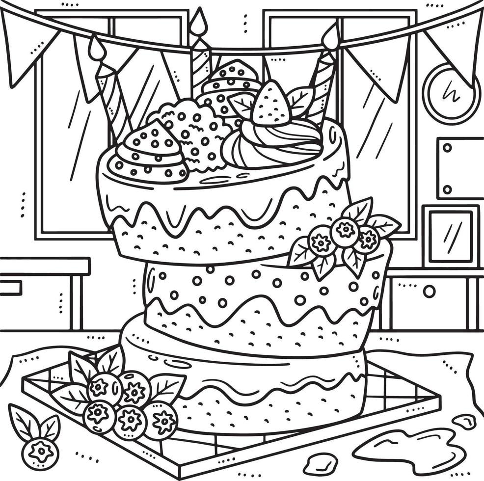 bolo de aniversário para colorir para crianças vetor