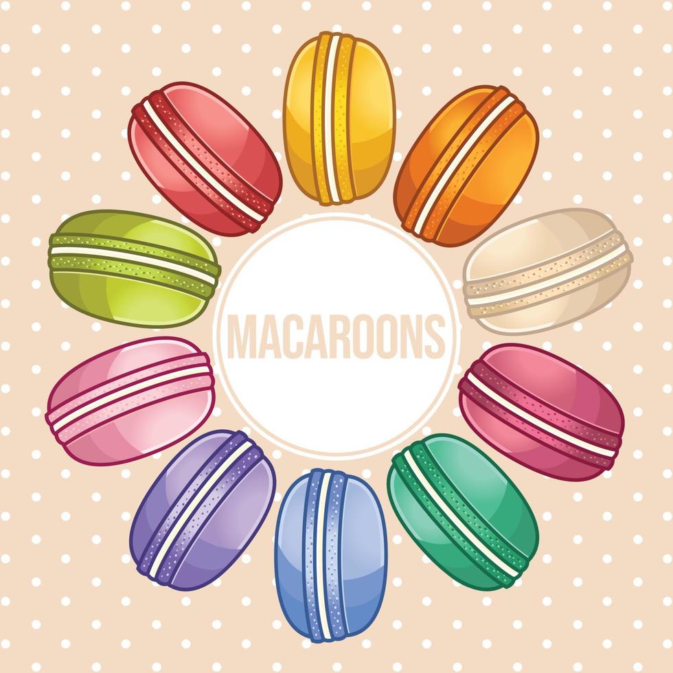 macaroons franceses de sobremesa ou macaron. padrão vetorial sem costura para papel, embrulho, tecidos. desenhos animados design plano ilustração arte cores pastel sobre fundo colorido. vetor