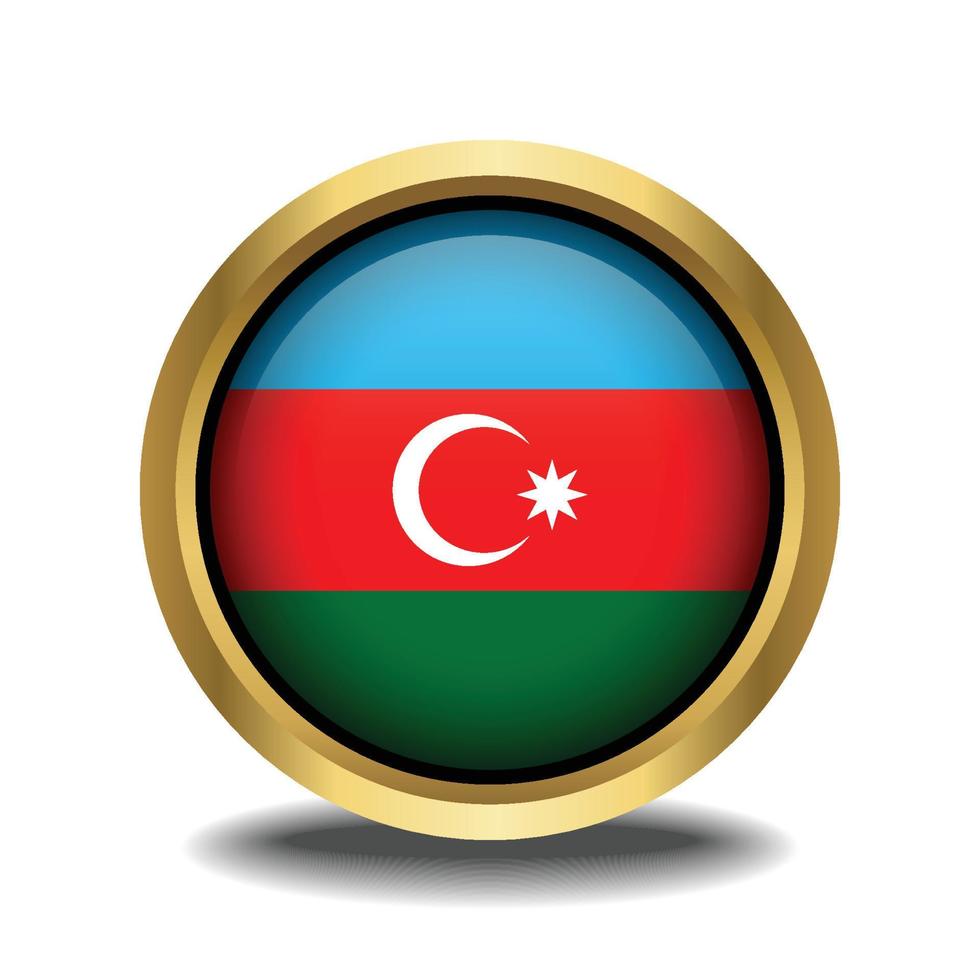 Azerbaijão bandeira círculo forma botão vidro dentro quadro, Armação dourado vetor