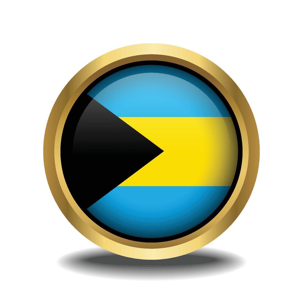 bahamas bandeira círculo forma botão vidro dentro quadro, Armação dourado vetor