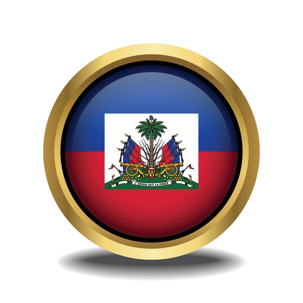 Haiti bandeira círculo forma botão vidro dentro quadro, Armação dourado vetor