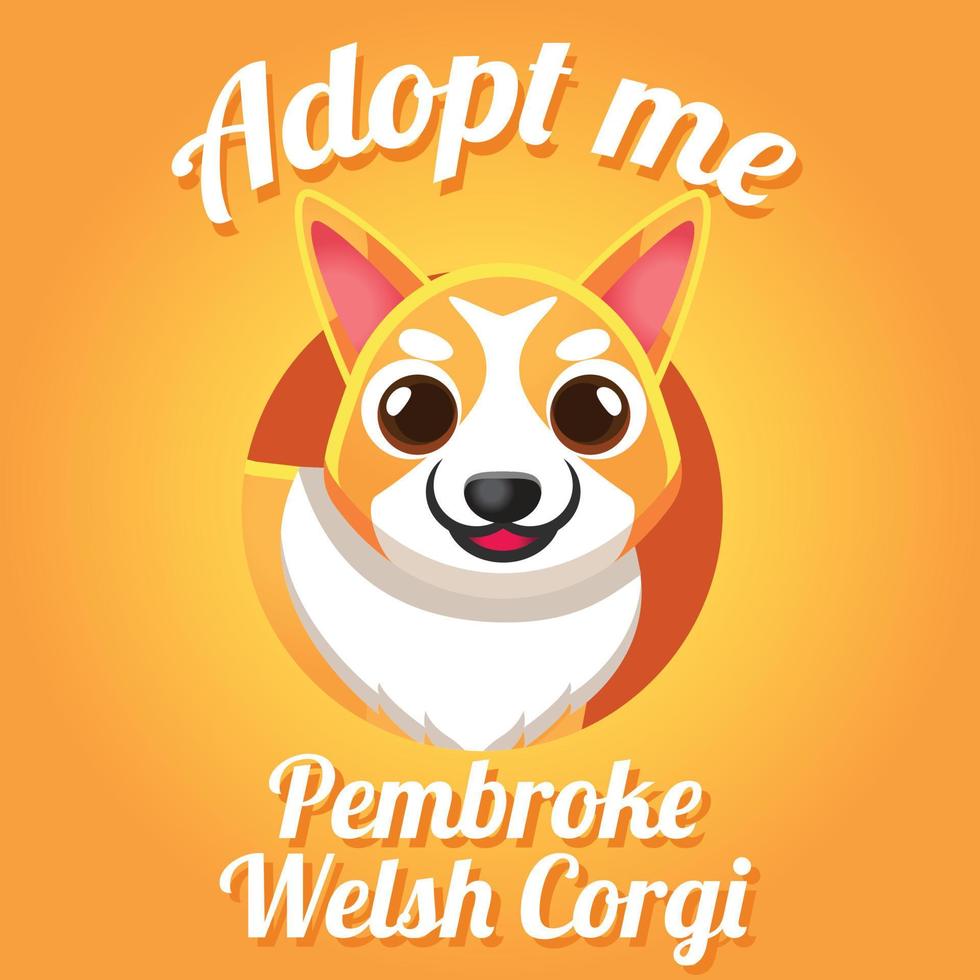 fofa kawaii cachorro cachorro Pembroke galês corgi zibelina cor adoção mascote desenho animado poster papel de parede Projeto social meios de comunicação ilustração personagem vetor arte.