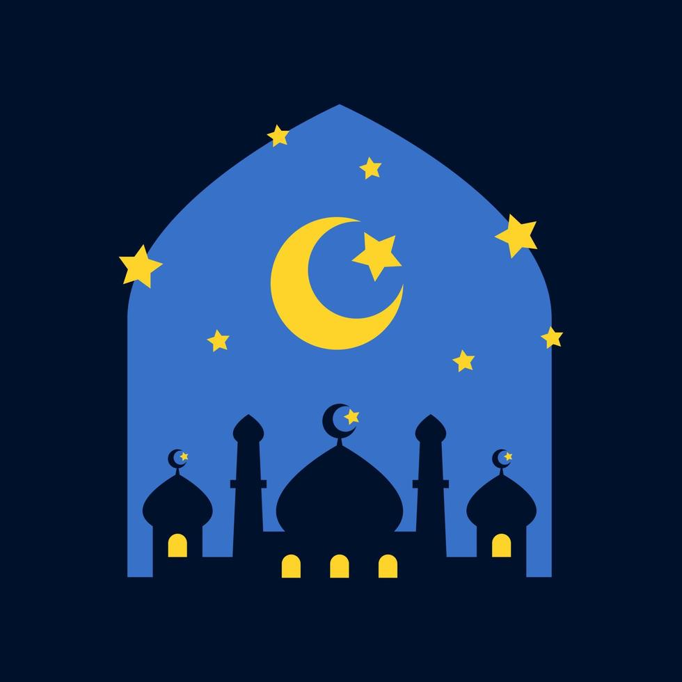 silhueta do uma mesquita com uma lua e estrelas para Ramadã evento. islâmico tema vetor ilustração.