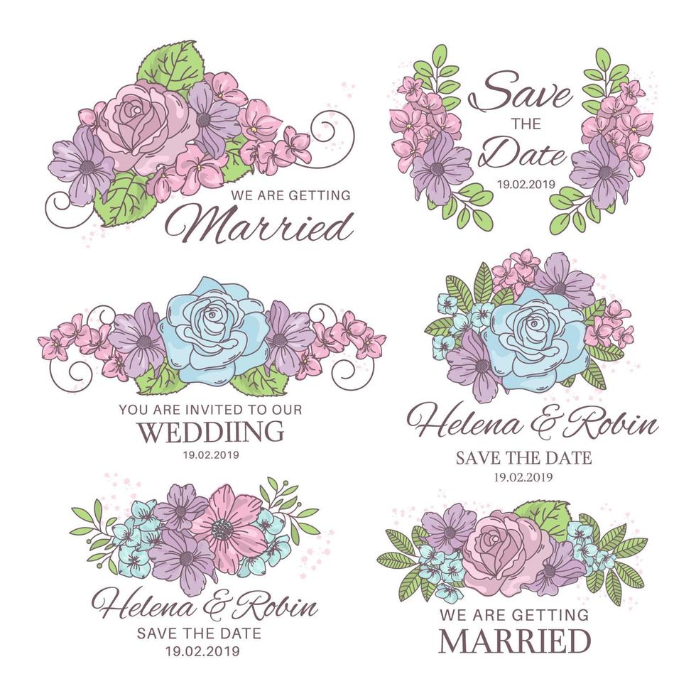 Casamento decorador floral modelos vetor ilustração conjunto