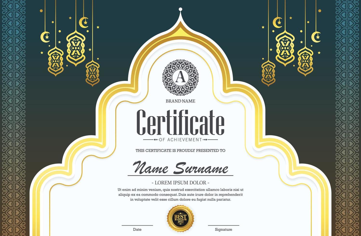 luxo islâmico Ramadã prêmio certificado vetor