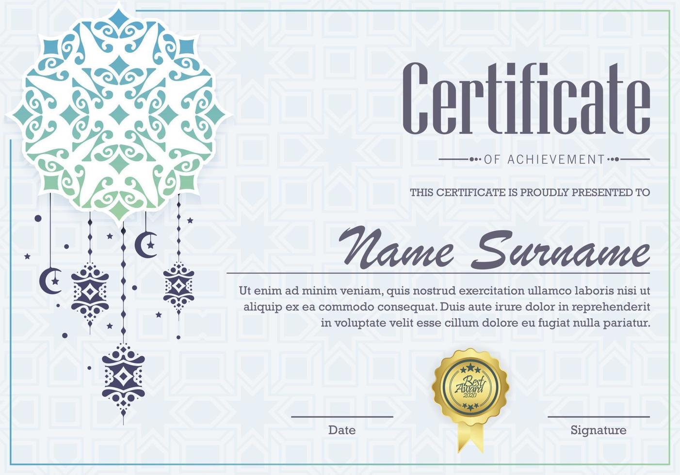 colorida islâmico Ramadã prêmio certificado vetor