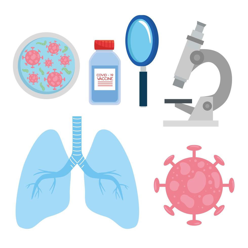 vacina e conjunto de ícones de pesquisa vetor