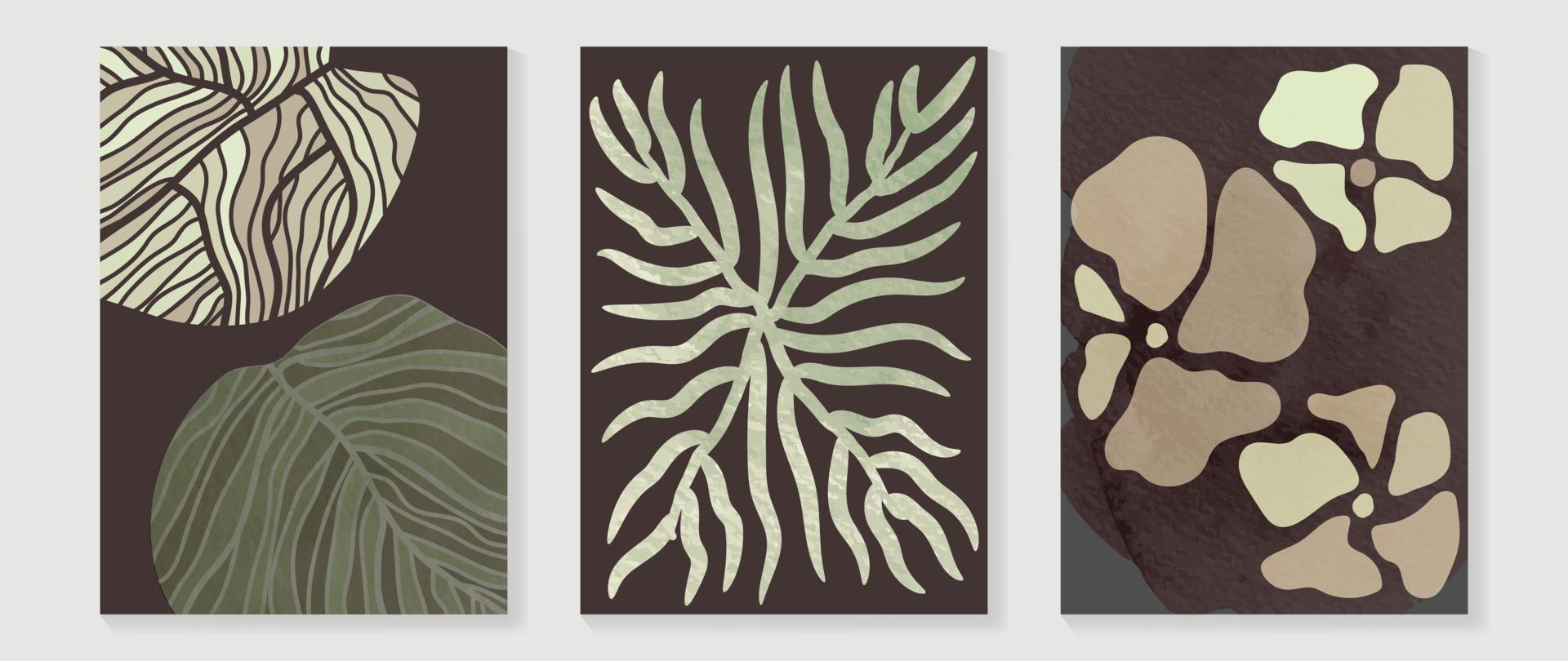 conjunto do abstrato folhagem parede arte vetor. flores, aguarela textura, tropical plantas, folhas dentro mão desenhado estilo. botânico parede decoração coleção Projeto para interior, poster, cobrir, bandeira. vetor