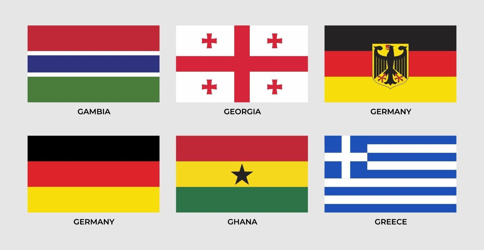 bandeira da gâmbia, georgia, alemanha, gana, grécia vetor