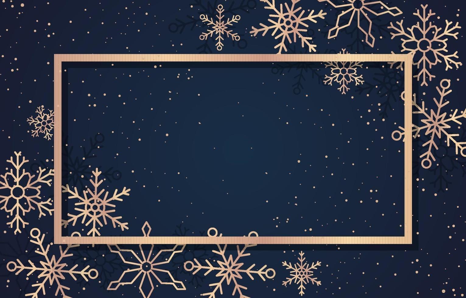 modelo de cartão de felicitações para a temporada de inverno com moldura dourada e flocos de neve vetor