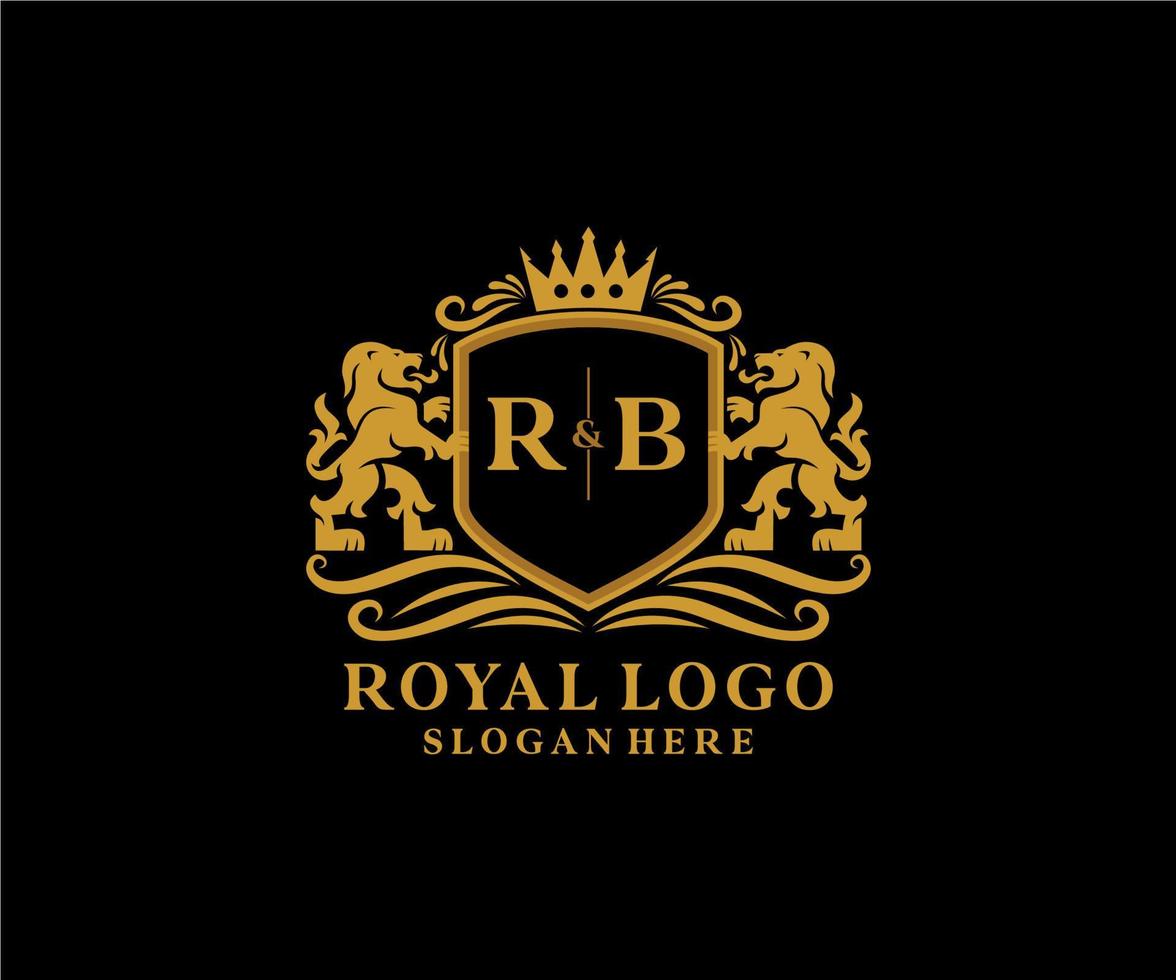 modelo de logotipo de luxo real de leão de letra inicial rb em arte vetorial para restaurante, realeza, boutique, café, hotel, heráldica, joias, moda e outras ilustrações vetoriais. vetor