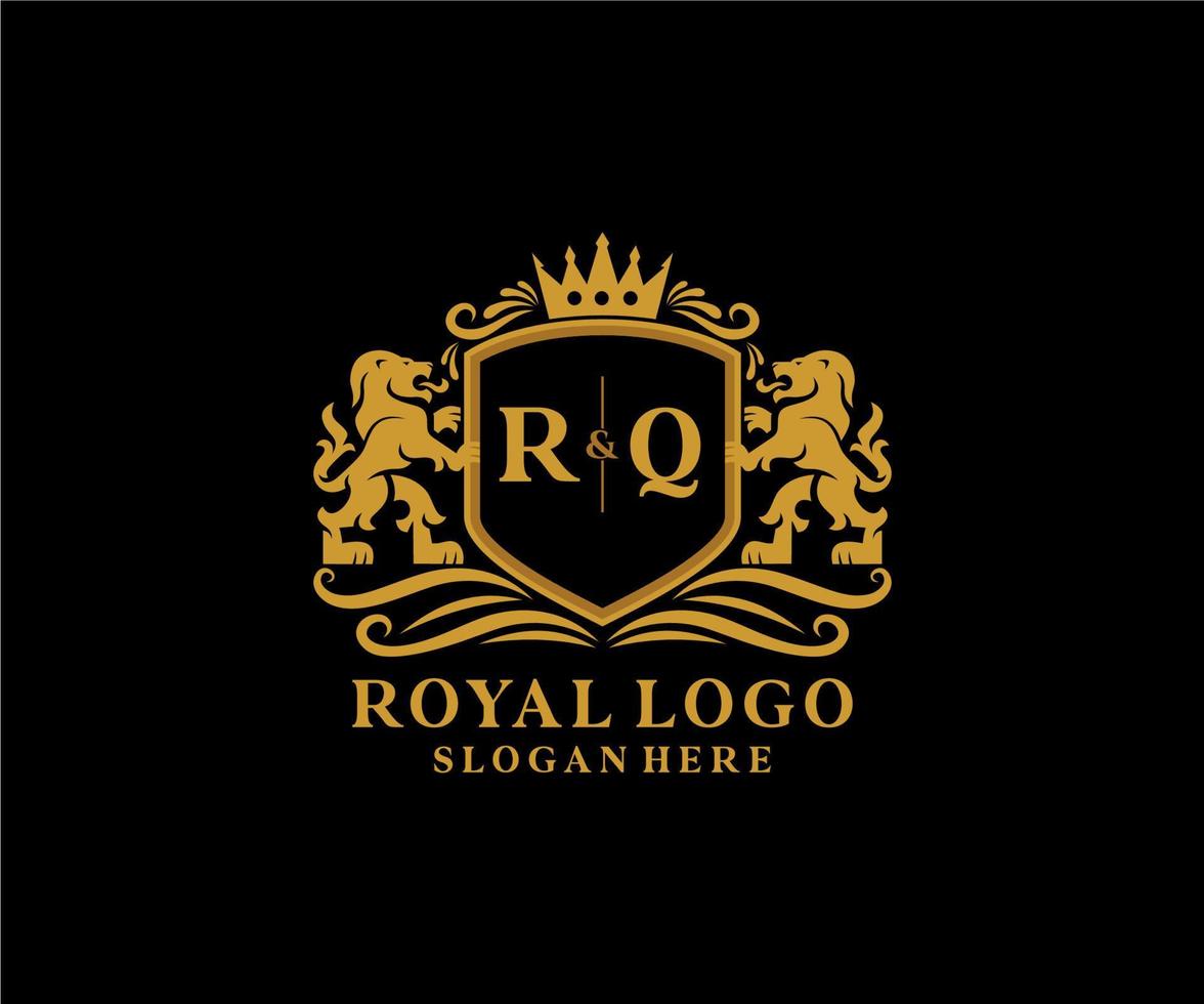 modelo de logotipo de luxo real de leão de letra rq inicial em arte vetorial para restaurante, realeza, boutique, café, hotel, heráldica, joias, moda e outras ilustrações vetoriais. vetor