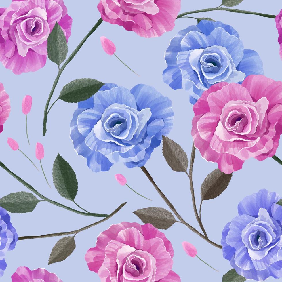 aguarela padronizar com Rosa e azul rosas em azul fundo vetor