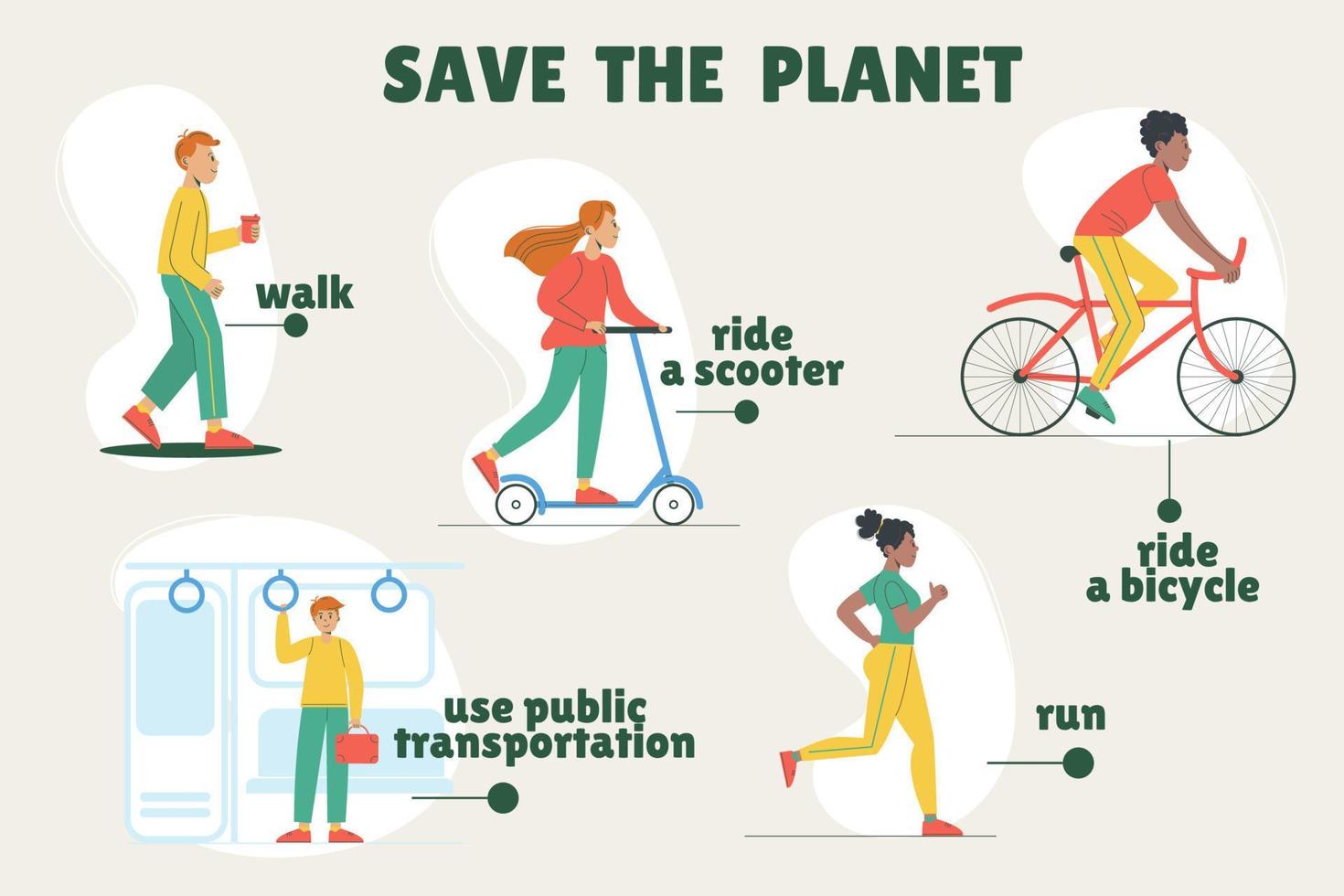 infográfico Salve  nosso planeta. recusa do pessoal transporte, carros. mundo saúde dia. ecologia. vetor