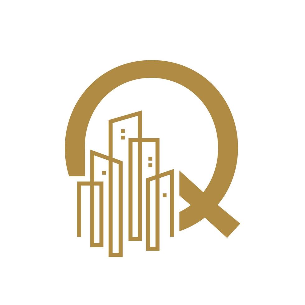inicial q ouro cidade logotipo vetor