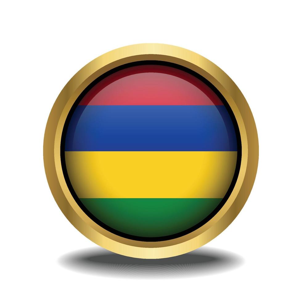 Maurícia bandeira círculo forma botão vidro dentro quadro, Armação dourado vetor