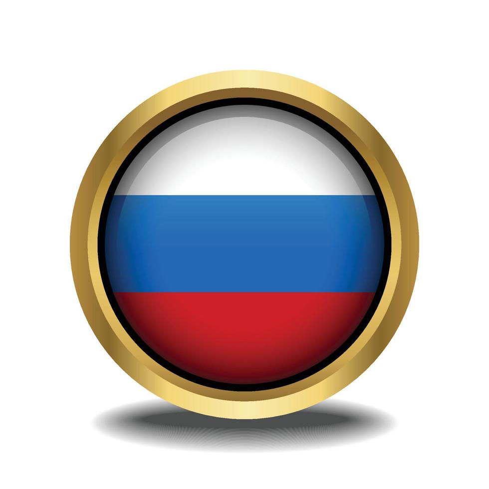 russo federação bandeira círculo forma botão vidro dentro quadro, Armação dourado vetor