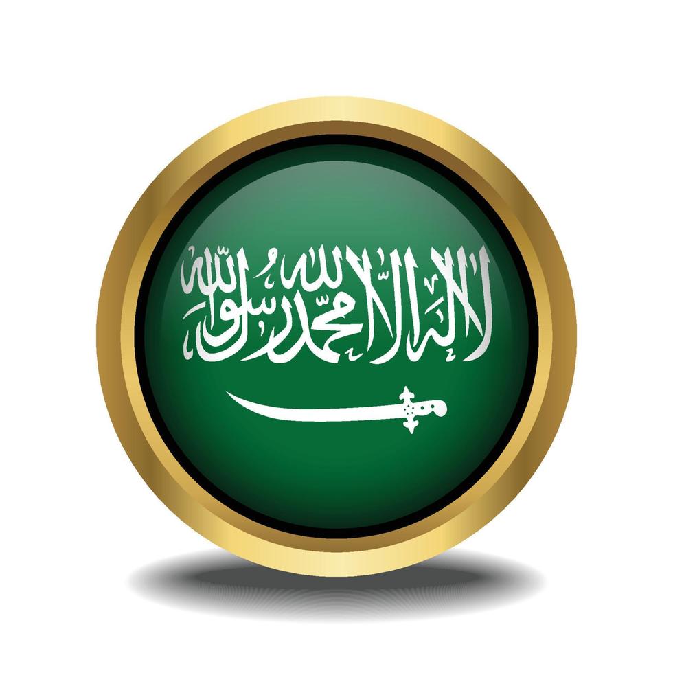 saudita arábia bandeira círculo forma botão vidro dentro quadro, Armação dourado vetor