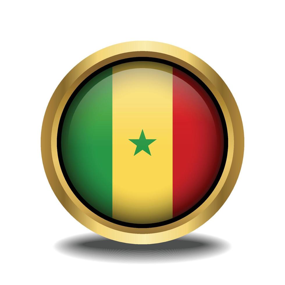 Senegal bandeira círculo forma botão vidro dentro quadro, Armação dourado vetor