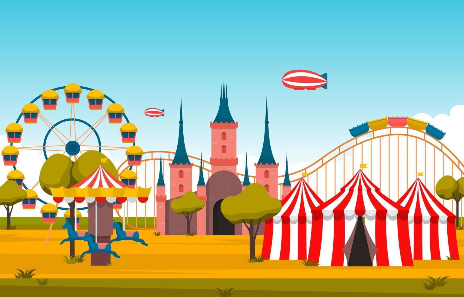 circo e parque de diversões com ilustração de roda gigante vetor