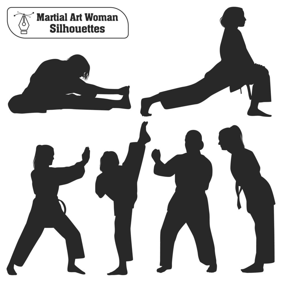coleção vetorial de silhuetas de mulheres de artes marciais em poses diferentes vetor