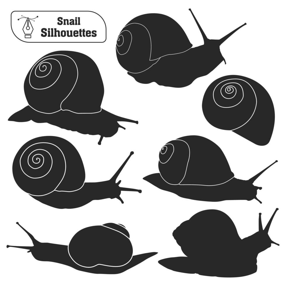 coleção de vetores de silhueta de caracol animal em poses diferentes