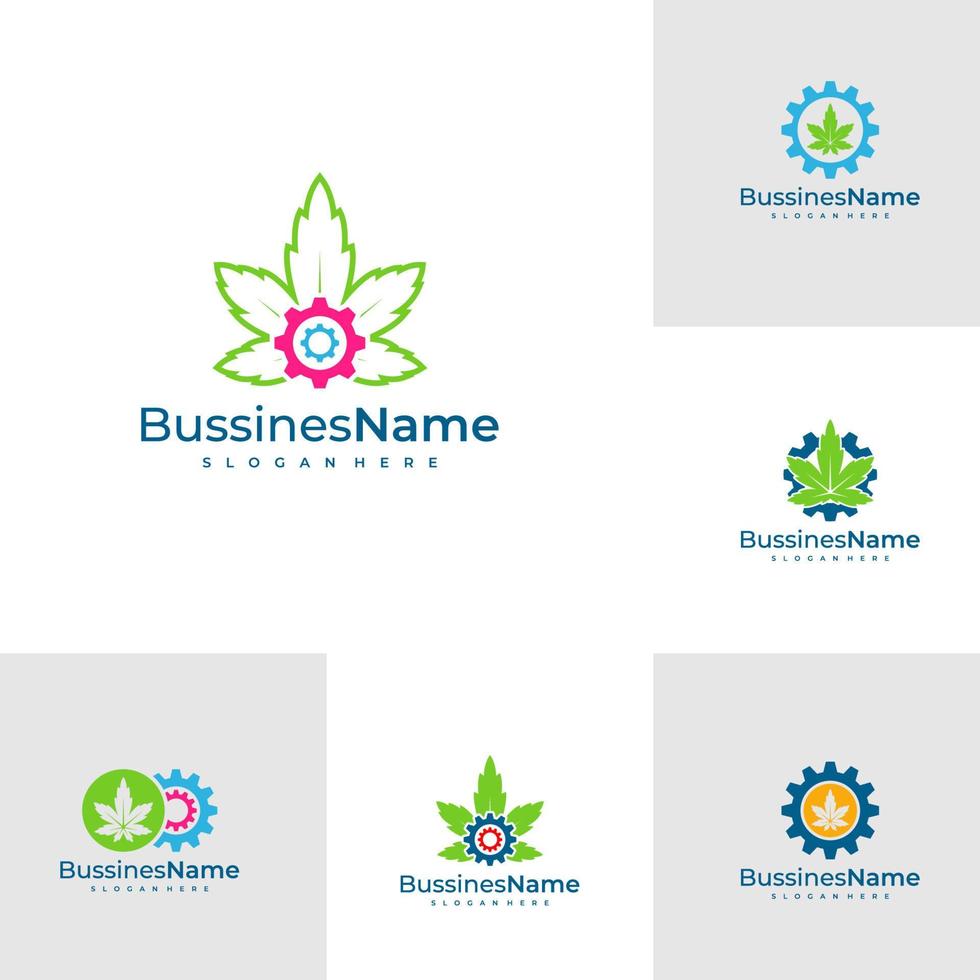 conjunto do engrenagem cannabis logotipo vetor modelo. criativo cannabis logotipo Projeto conceitos