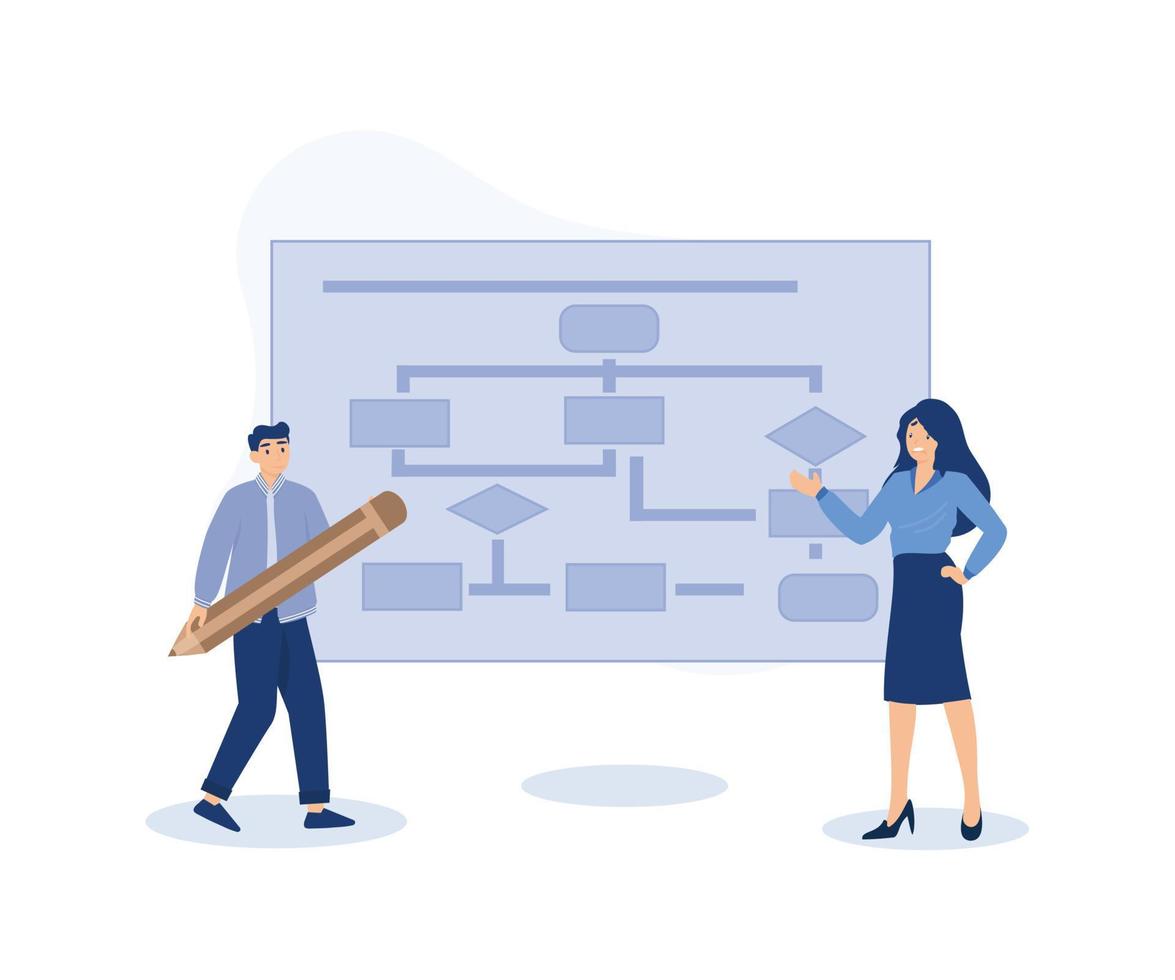 o negócio processo, estratégia para implemento conceito, o negócio pessoas desenhando fluxo de trabalho processo.moderno plano vetor ilustração