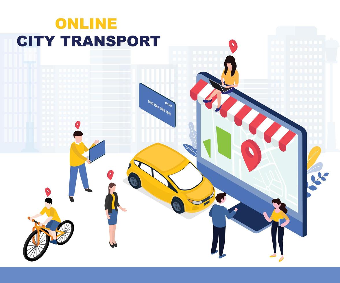 página de destino do serviço online de transporte urbano vetor