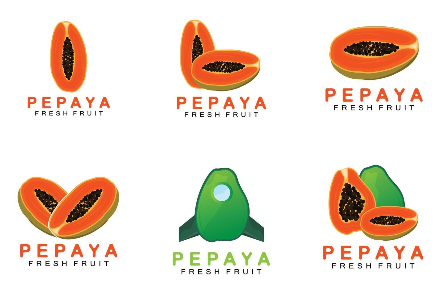logotipo de mamão de design de fruta laranja texturizado, vetor de rótulo de produto de marca de mamão, mercado de frutas