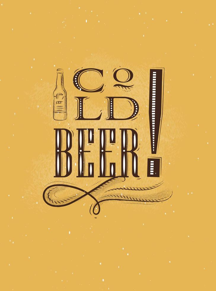 poster letras frio Cerveja desenhando em mostarda fundo vetor