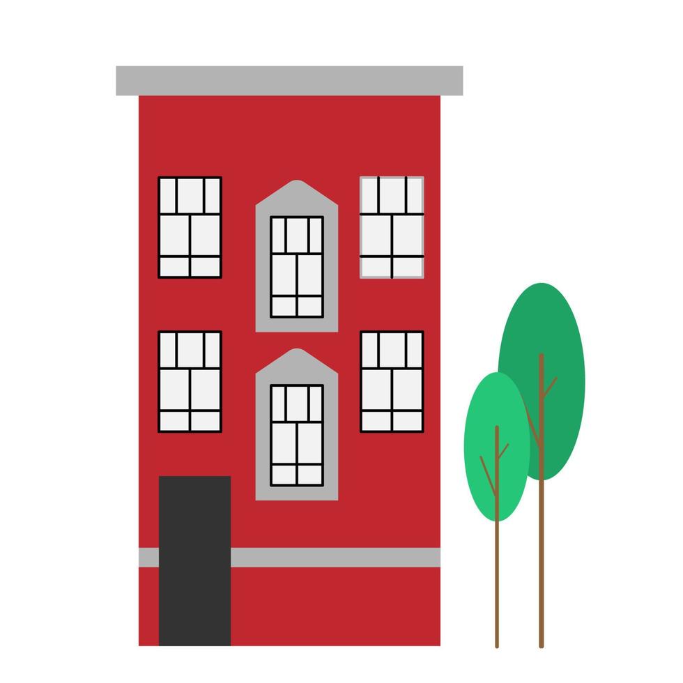 vermelho chalé dentro uma plano estilo. vetor ilustração com escandinavo estilo Cidade casa. à moda casa perto uma árvore. branco isolado fundo.
