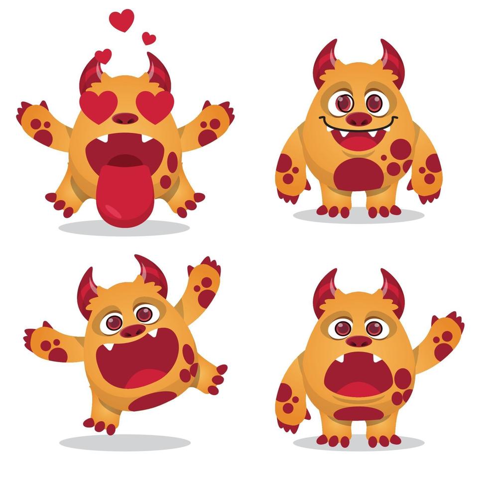 coleção de conjunto de expressões de mascote de monstro fofo vetor