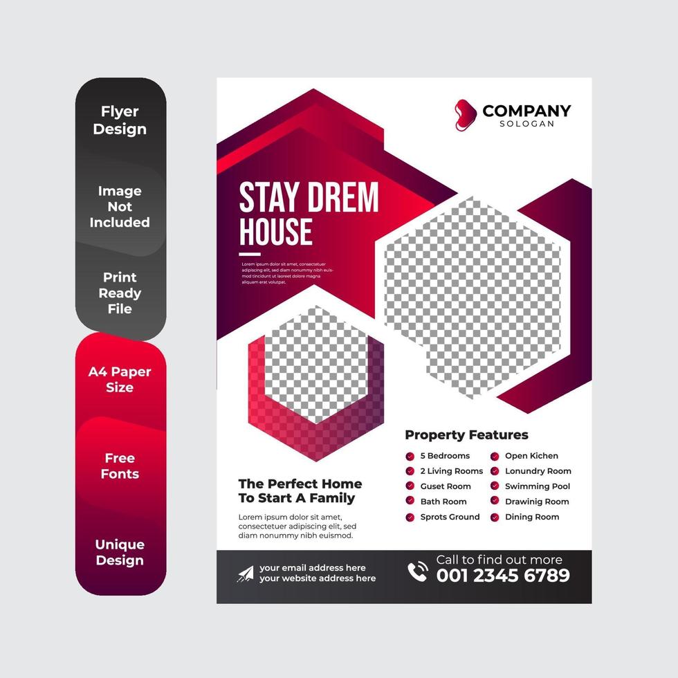 layout de folheto de negócios imobiliários vermelho e preto vetor
